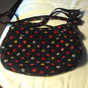 BNWOT VERA BRADLEY CROSSBODY BLACK W/ POLKA DOTS ADJ. STRAP QUILTED INSIDE 9x6x2